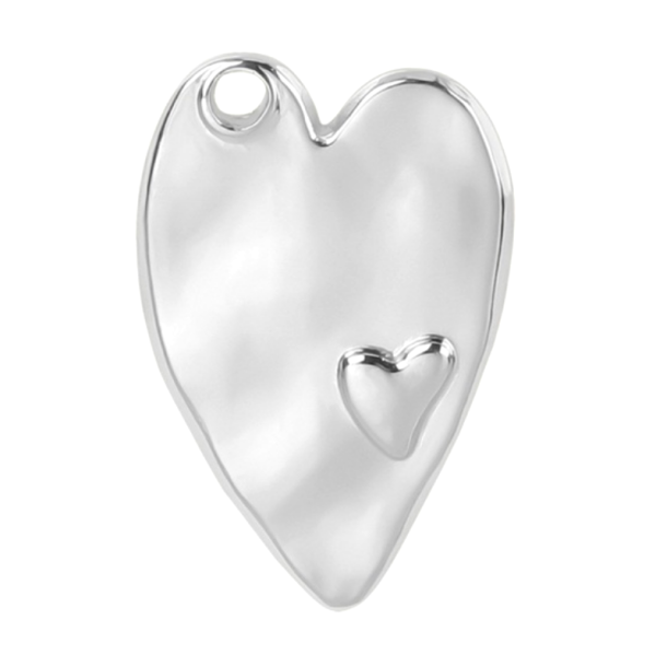 Pendentif, breloques Coeur avec relief 24 mm, Acier Inoxydable 304, finition Argenté pour bijoux raffinés