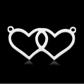 Connecteurs Double Coeur 26.5 mm en Acier Inoxydable 304 finition Argenté pour bijoux raffinés