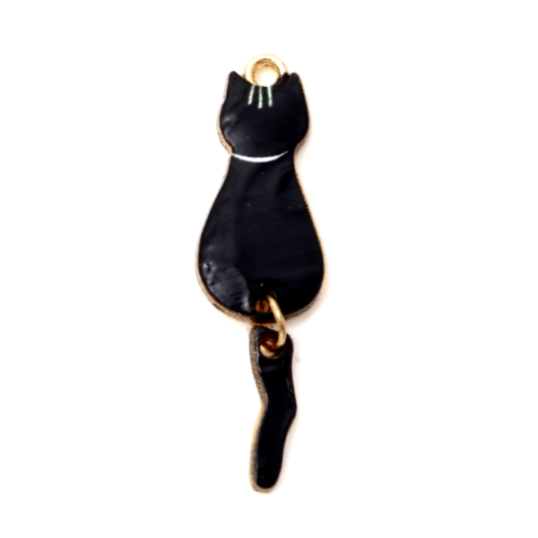 Pendentifs breloques Chat  Emaillé 35 mm métal Doré