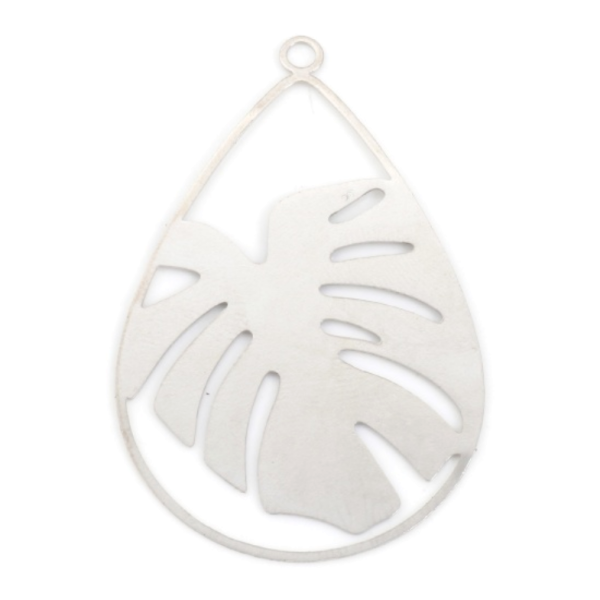 Estampes pendentif filigrane grande Goutte Feuille de Montserrat 47mm métal finition Argent Platine