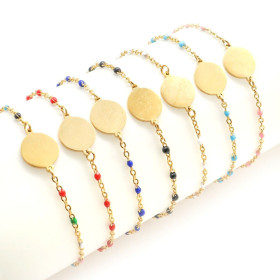 Bracelet avec résine émaillé médaillon 12mm BLEU et Doré en Acier Inoxydable 304 -  personnalisable avec poinçons