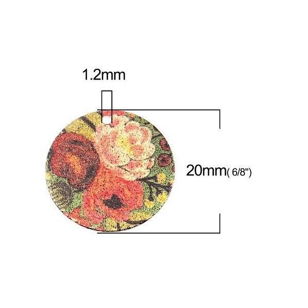 Pendentifs breloques Stardust Ronde 20mm Bouquet de Fleurs Cuivre Coloris Doré