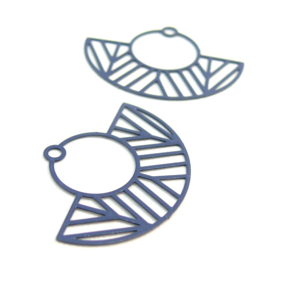 Estampes Pendentif Filigrane Demi-Cercle Art Déco Bleu Gris 23x30mm