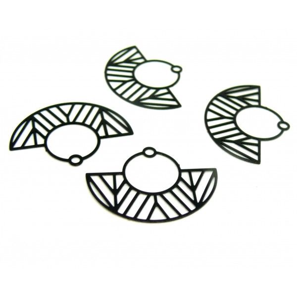 Estampes pendentif filigrane demi cercle Art  Déco NOIR 23 par 30mm