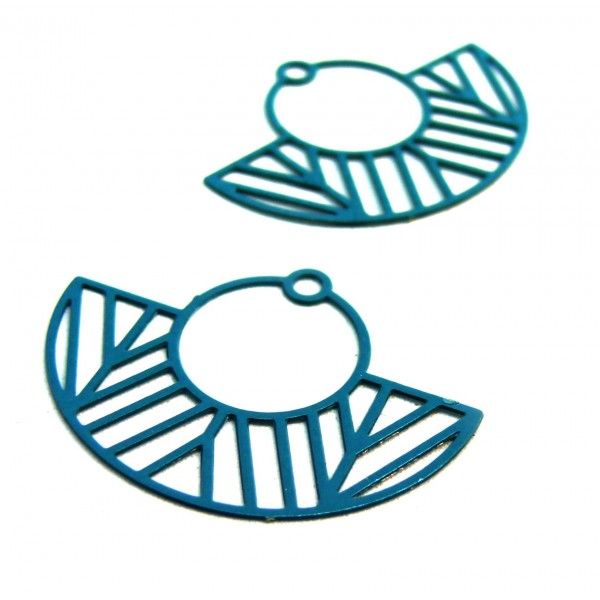 Estampes pendentif filigrane demi cercle Art  Déco Bleu Canard 23 par 30mm