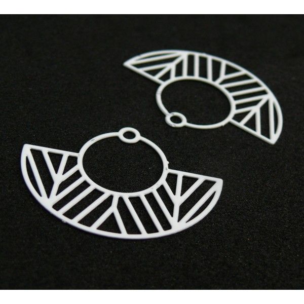 Estampes pendentif filigrane demi cercle Art  Déco BLANC 23 par 30mm