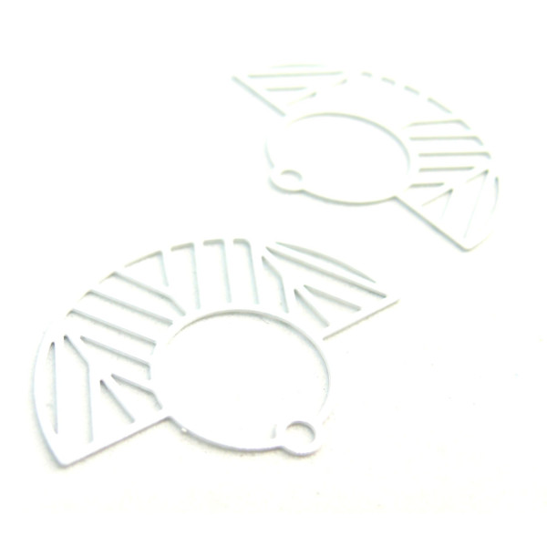 Estampes pendentif filigrane demi cercle Art  Déco BLANC 23 par 30mm