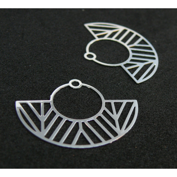 Estampes pendentif filigrane demi cercle Art  Déco Argent Platine 23 par 30mm