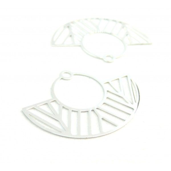 Estampes pendentif filigrane demi cercle Art  Déco Argent Platine 23 par 30mm