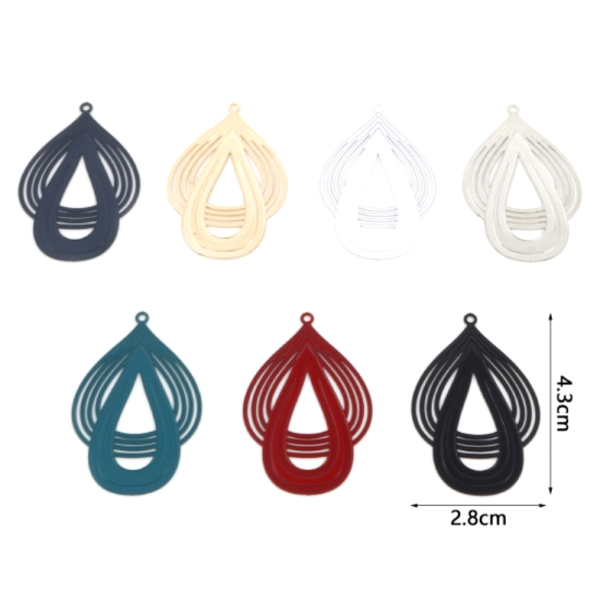 Estampes pendentif filigrane Double Gouttes Art Déco NOIR 43mm