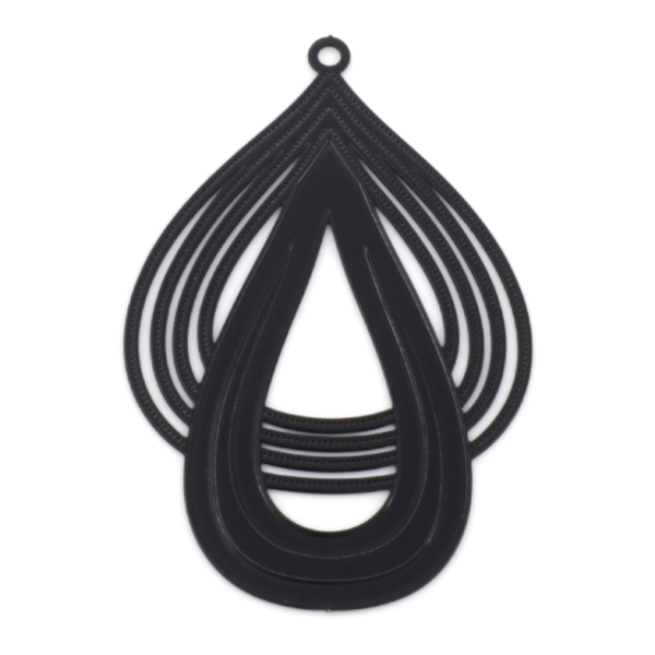 Estampes pendentif filigrane Double Gouttes Art Déco NOIR 43mm