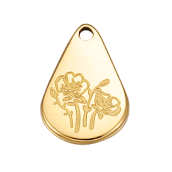 Pendentif Fleur Mois de AOUT 13.9mm - finition Doré en Acier Inoxydable - pour bijoux raffinés