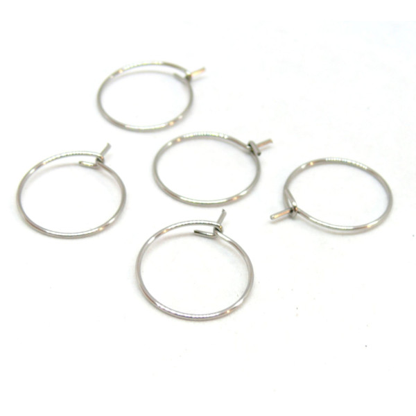 Boucles d'oreille Créoles Tiges 15mm,  Acier Inoxydable 316 finition Argenté