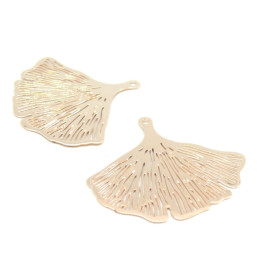 Estampes pendentifs Feuille Ginkgo Biloba Filigrane 30mm Laiton couleur Or Rose
