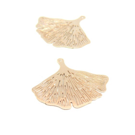 Estampes pendentifs Feuille Ginkgo Biloba Filigrane 30mm Laiton couleur Or Rose