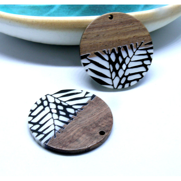 Pendentif Rond en Bois et résine Jungle 35mm