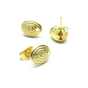 Boucles d'oreille Puce Ovale Picots avec trou pour attache 10 mm  en ACIER INOXYDABLE 304 et poussoirs papillons finition Doré