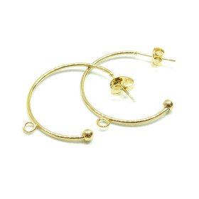 Boucles d'oreille Créoles 26mm avec 1 Anneau Ouvert et petite boule en Acier Inoxydable  304 coloris Doré