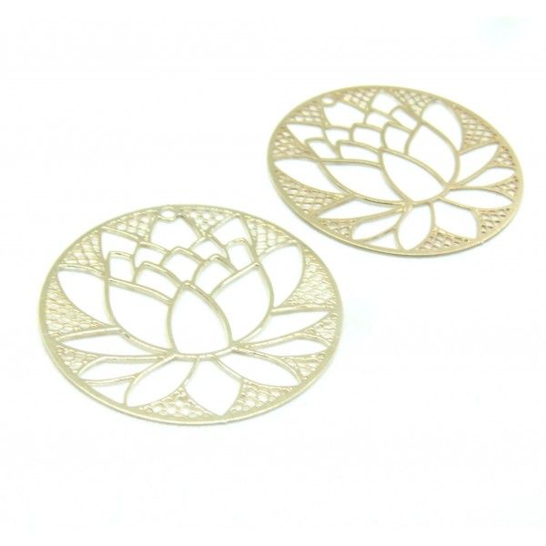 Estampes pendentif filigrane Fleur de Lotus dans Cercle 30mm métal finition Doré