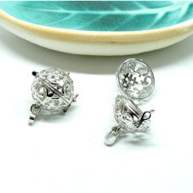 Pendentif Cage Bola Arabesque pour Perles 16mm Cuivre finition Argent Platine