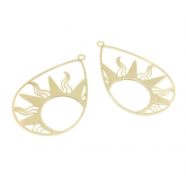 Estampes pendentif filigrane grande Goutte Soleil 47mm métal finition Doré