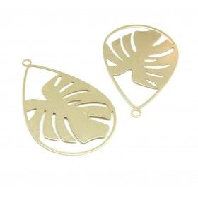 Estampes Pendentif Filigrane Grande Goutte Feuille de Montserrat 47mm Métal Doré