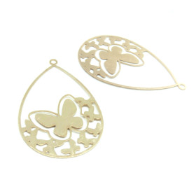 Estampes pendentif filigrane grande Goutte Papillon 47mm métal finition Doré