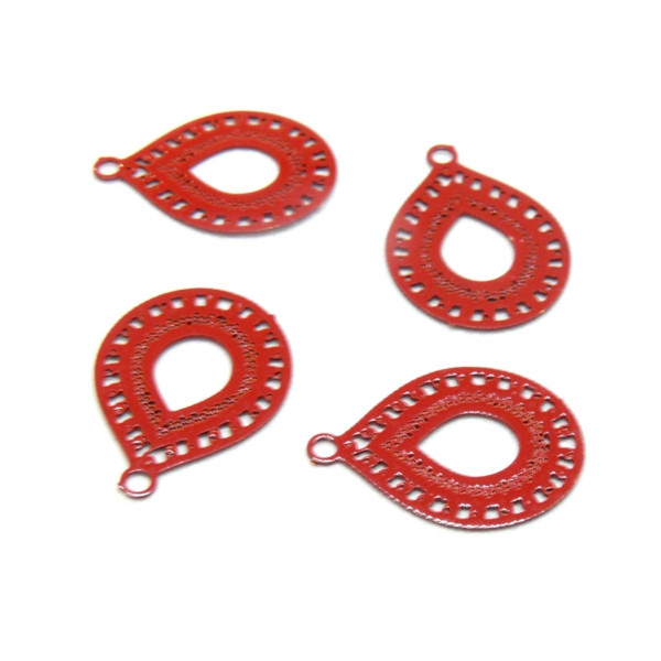 Estampes pendentif filigrane Goutte 16mm métal Coloris Rouge