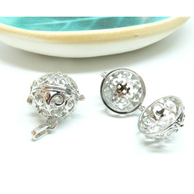 Pendentif Cage Bola Arabesque pour Perles 16mm Cuivre finition Argent Platine