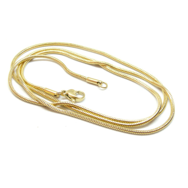 Collier 60cm, maille serpent 1,5 mm, Acier Inoxydable finition Doré