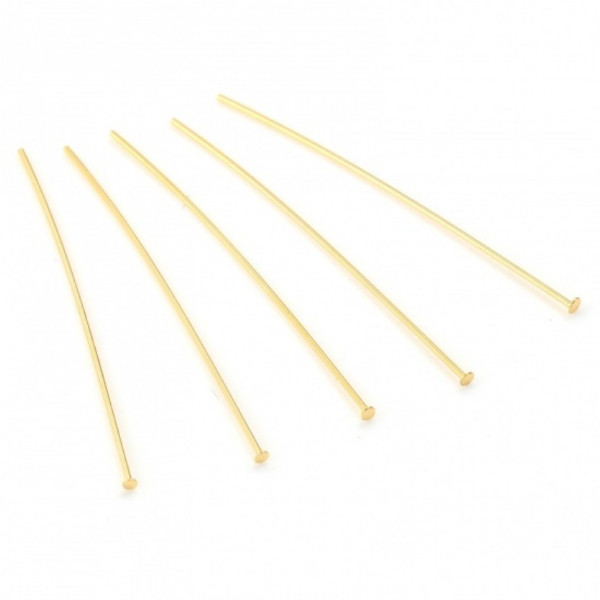 Tiges, Têtes Plates DORE, longueur 30mm par 0,7mm Acier Inoxydable 304 finition Doré 18KT