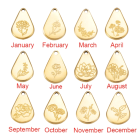 Pendentif Fleur Mois de SEPTEMBRE 13.9mm - finition Doré en Acier Inoxydable - pour bijoux raffinés