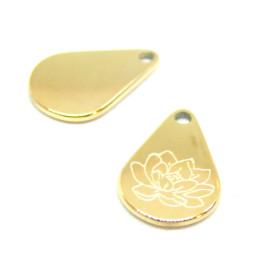 S11760900 PAX 1 Pendentif  Forme Goutte 13.9 mm, Fleur de Lotus, Yoga  Acier Inoxydable coloris Doré