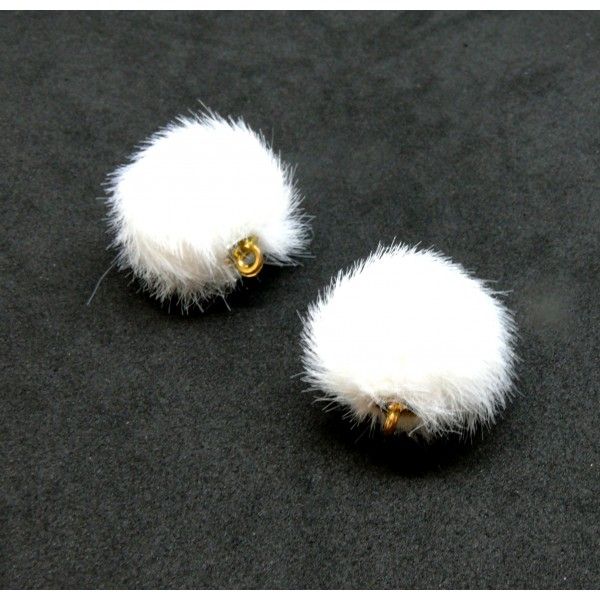 Pendentifs pompons boules en Fourrure douce 18mm Blanc avec attache Doré  pour création de Bijoux