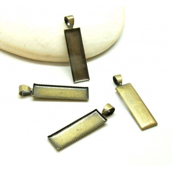 Supports de pendentif RECTANGLE Plateau dentelé 8 par 27 mm avec attache triangle Laiton coloris Bronze