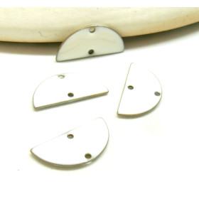 Connecteurs sequins, médaillons style émaillés, Biface Demi Cercle 20mm Cuivre coloris BLANC