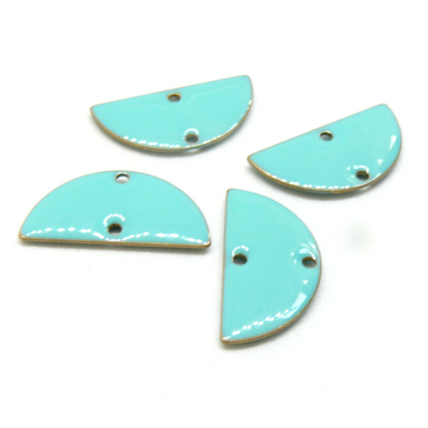 Connecteurs sequins, médaillons style résine émaillée , Biface Demi Cercle 20mm Cuivre coloris TURQUOISE