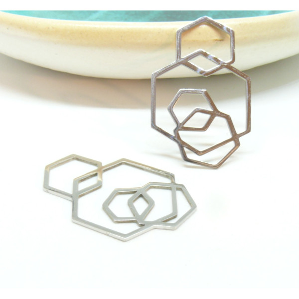 Pendentifs Géométriques 40 x 25mm – Acier Inoxydable Argenté Placage IONIQUE