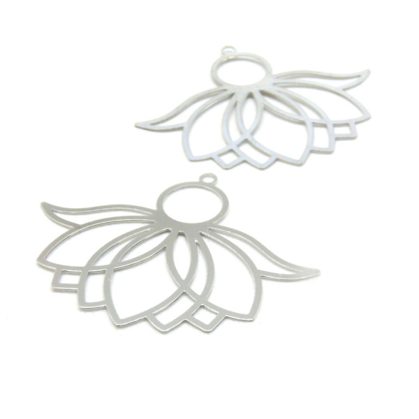 Estampes pendentif Grande feuille de lotus 39mm métal finition Argent Platine