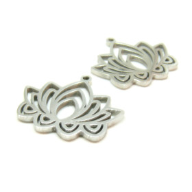 Pendentif Fleur de Lotus, Yoga 30 mm - Argenté en Acier Inoxydable