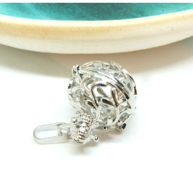 Pendentif Cage Bola Arabesque Algue, Corail pour Perles 18mm Cuivre finition Argent Platine