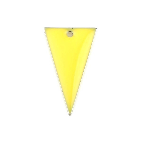 Sequins résine style émaillés Triangle Jaune 22 par 13mm sur une base en métal Argenté