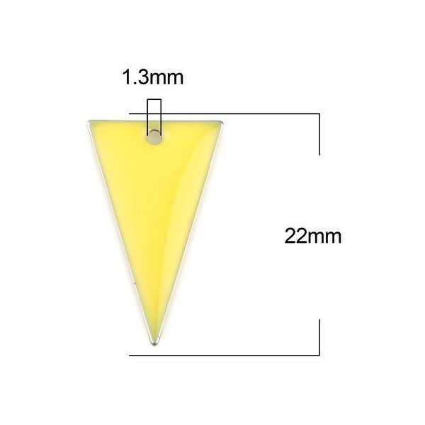 Sequins résine style émaillés Triangle Jaune 22 par 13mm sur une base en métal Argenté
