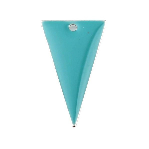 Sequins résine style émaillés Triangle Bleu Canard 22 par 13mm sur une base en métal Argenté