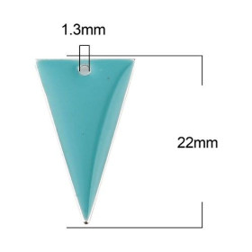Sequins résine style émaillés Triangle Bleu Canard 22 par 13mm sur une base en métal Argenté
