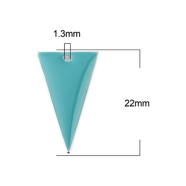 Sequins résine style émaillés Triangle Bleu Canard 22 par 13mm sur une base en métal Argenté