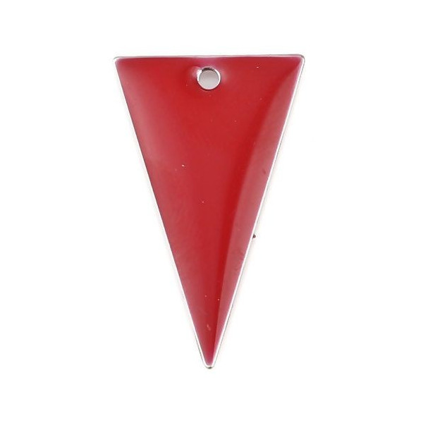 Sequins résine style émaillés Triangle Rouge 22 par 13mm sur une base en métal Argenté