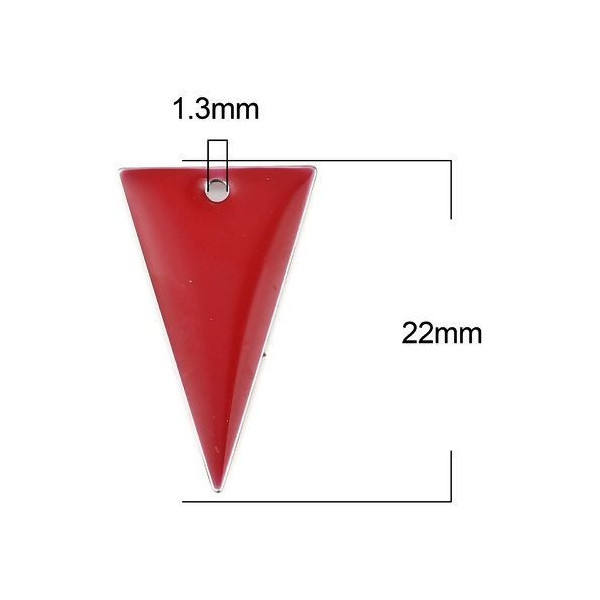 Sequins résine style émaillés Triangle Rouge 22 par 13mm sur une base en métal Argenté