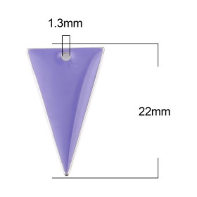 Sequins résine style émaillés Triangle Violet Clair 22 par 13mm sur une base en métal Argenté