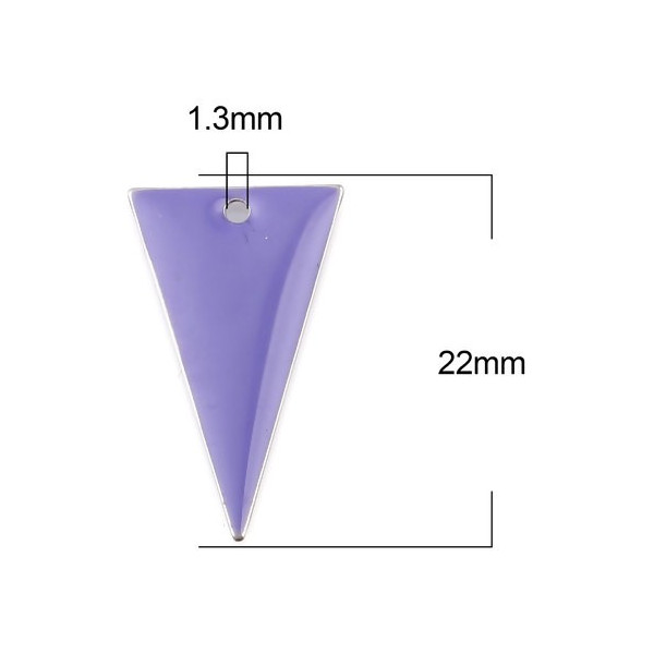 Sequins résine style émaillés Triangle Violet Clair 22 par 13mm sur une base en métal Argenté